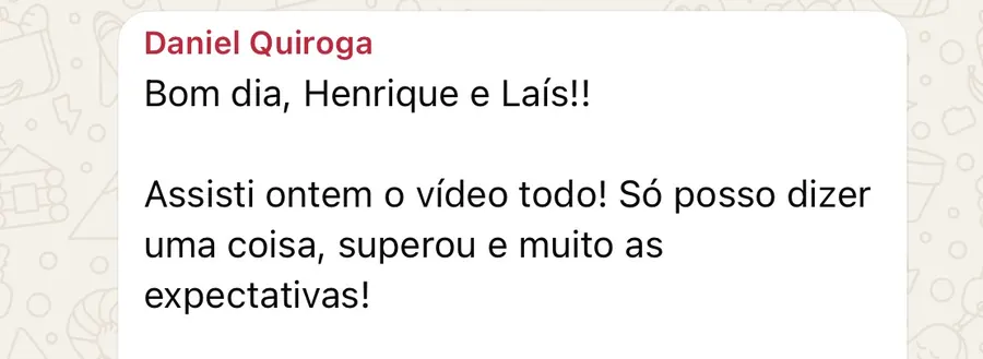 Mensagem de cliente sobre expectativas superadas